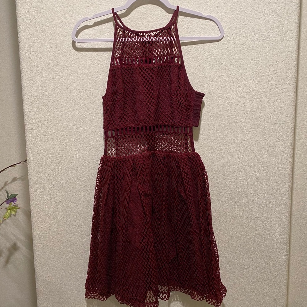 dark red /maroon mesh partially see through dress